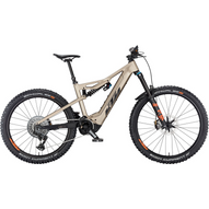 KTM MACINA PROWLER PRESTIGE platin bronze matt (black+orange) 2023 Férfi Elektromos Összteleszkópos Enduro MTB Kerékpár