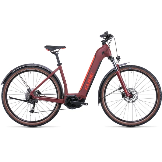 CUBE NURIDE HYBRID PERFORMANCE 625 ALLROAD EASY ENTRY DARKRED´N´RED UNISZEX ELEKTROMOS CROSS TREKKING KERÉKPÁR 2022