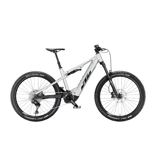 KTM MACINA LYCAN 772 Di2  M/43 Összteleszkópos elektromos MTB kerékpár STARLIGHT SILVER+MATT BLACK színben