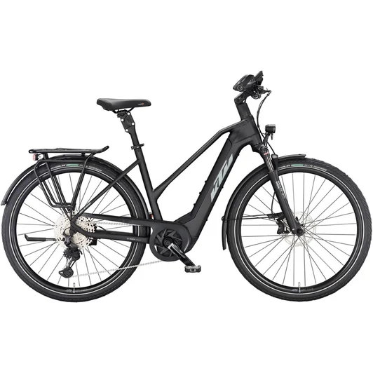 KTM MACINA STYLE 720 BLACK MATT(GREY+GREEN) TRAPÉZ 2023 NŐI ELEKTROMOS TREKKING KERÉKPÁR