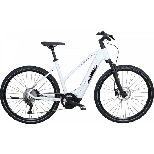 KTM MACINA CROSS 720 TRAPÉZ METALLIC WHITE(BLACK+ORANGE) NŐI ELEKTROMOS CROSS KERÉKPÁR 2022